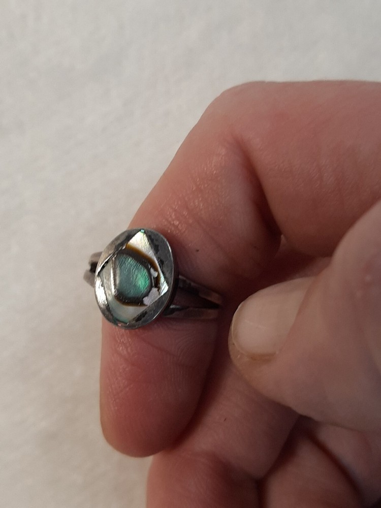 Vintage Sterling Silver 925 RF Signed Abalone Inlaid Ring Size 7 22.9g