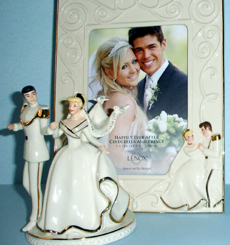 Lenox Disney Cinderella & Prince 2 PC Magical Moment Cake Topper & 5x7 Frame New