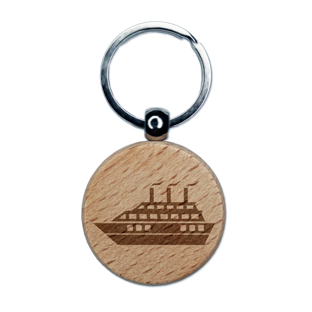 Vacation Cruise Ship Boat Engraved Wood Round Keychain Tag Charm