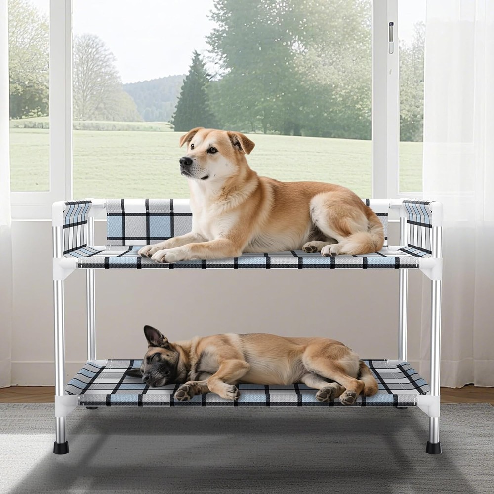 Bedside Window Dog Bunk Bed - Double Elevated Human Dog Bed with Guardrail 2 Lay