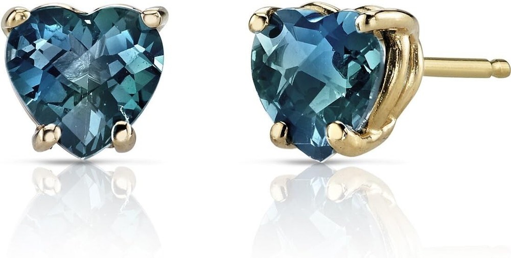 Heart Cut Simulated London Blue Topaz Unisex Christmas Stud in 14K Yellow Gold Plated