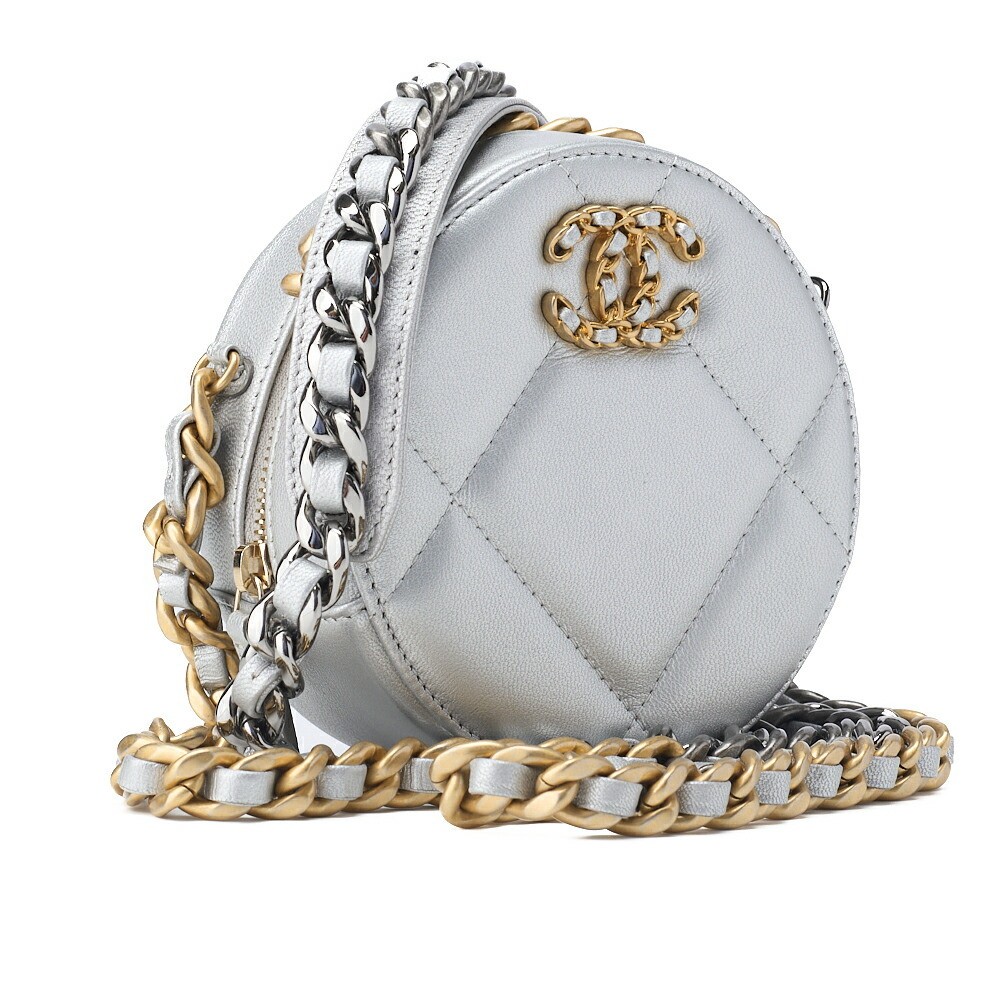 CHANEL 19 Matelasse Lambskin Tote Bag with Chain in Silver Gold