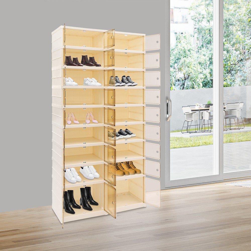 9-Tier Foldable Shoe Rack, Plastic Shoe Shelf, Collapsible Shoes Storage Box US