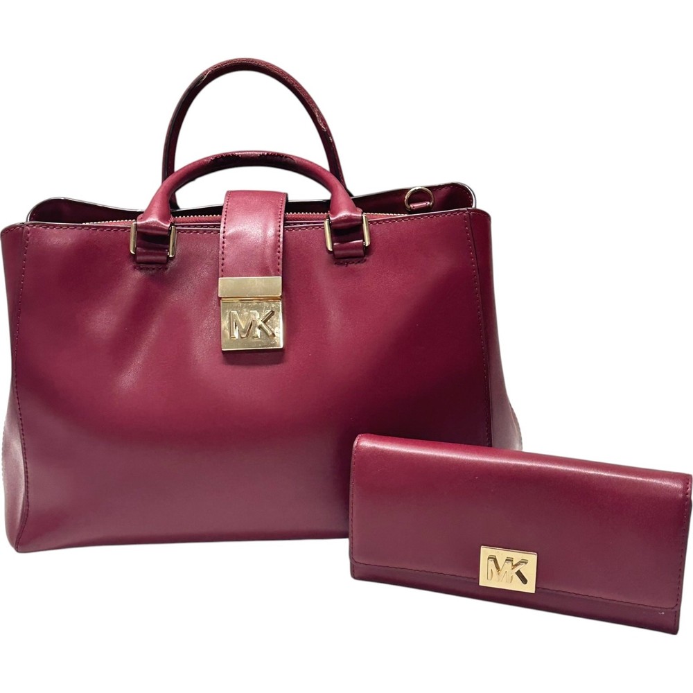 Michael Kors Mindy MD EW Burgundy Satchel with Carryall Wallet