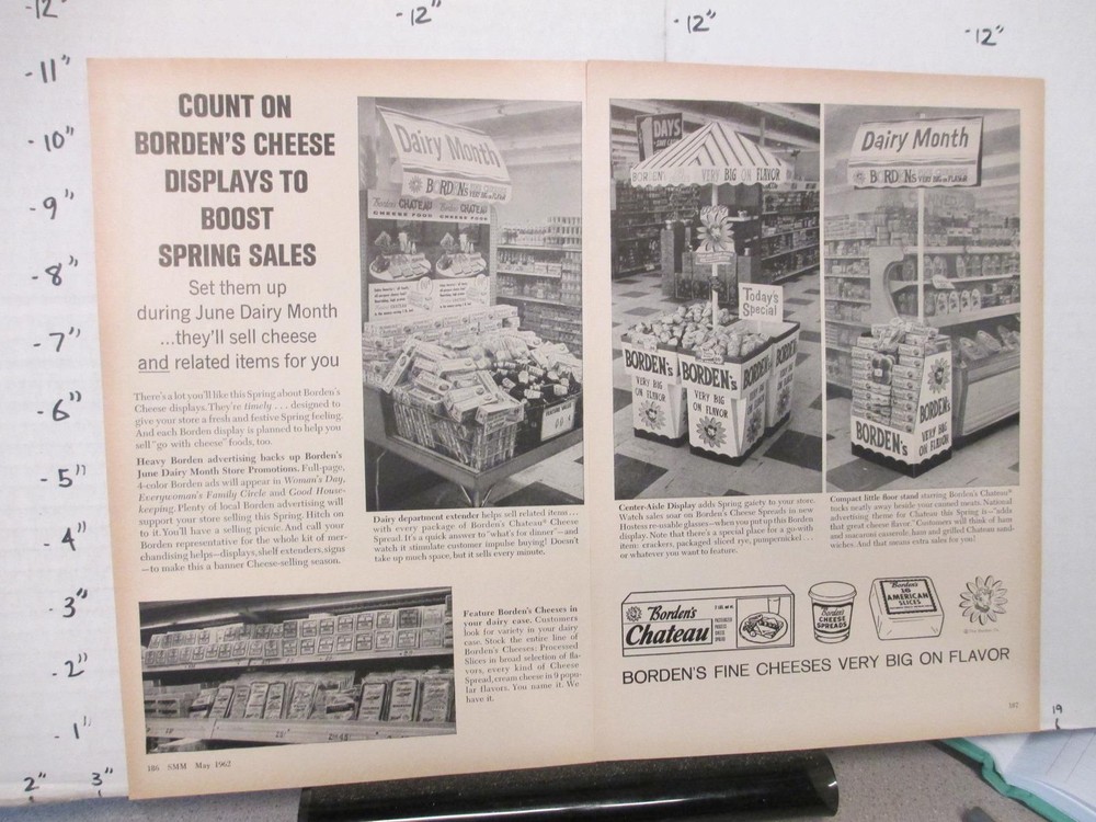 trade magazine ad grocery store 1962 BORDEN'S store display Chateau cheese dairy