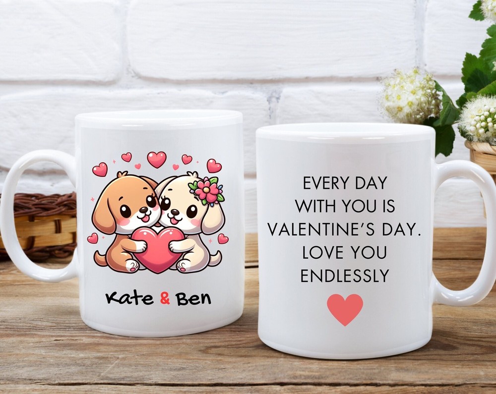 Custom Valentine's Couple Mug Personalized White Coffee Cup for Valentine's Day