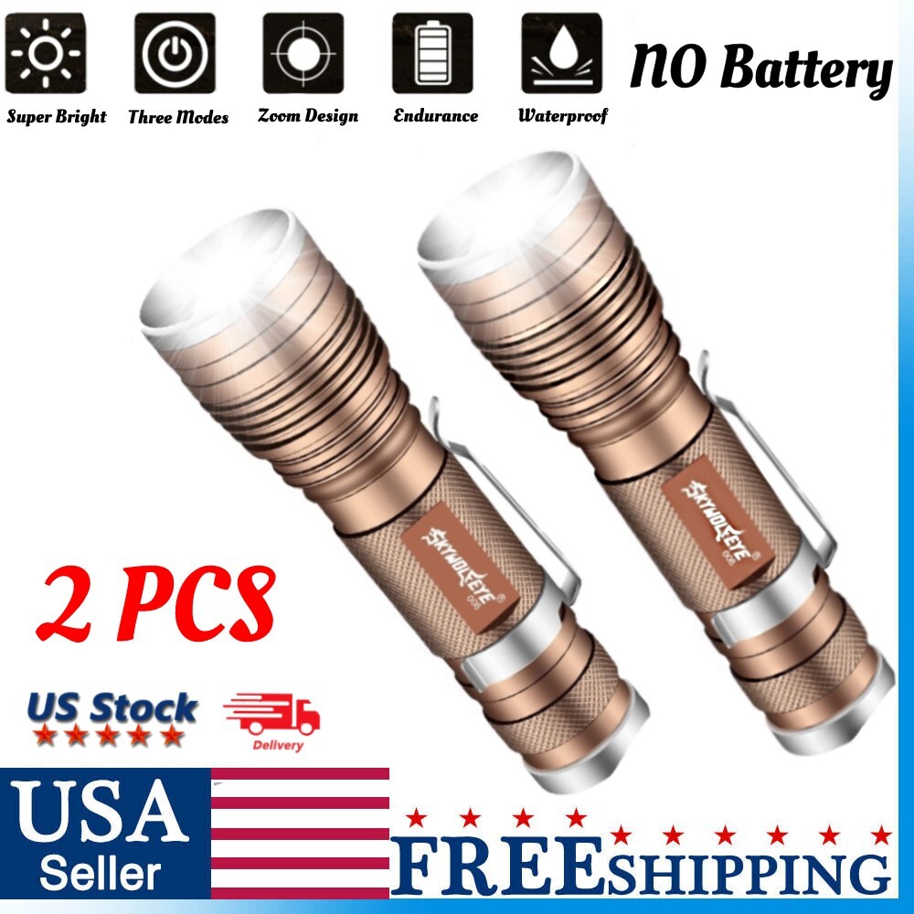 2 Pack 990000LM Super Bright LED Flashlight Zoom Mini Flashlights Working Torch