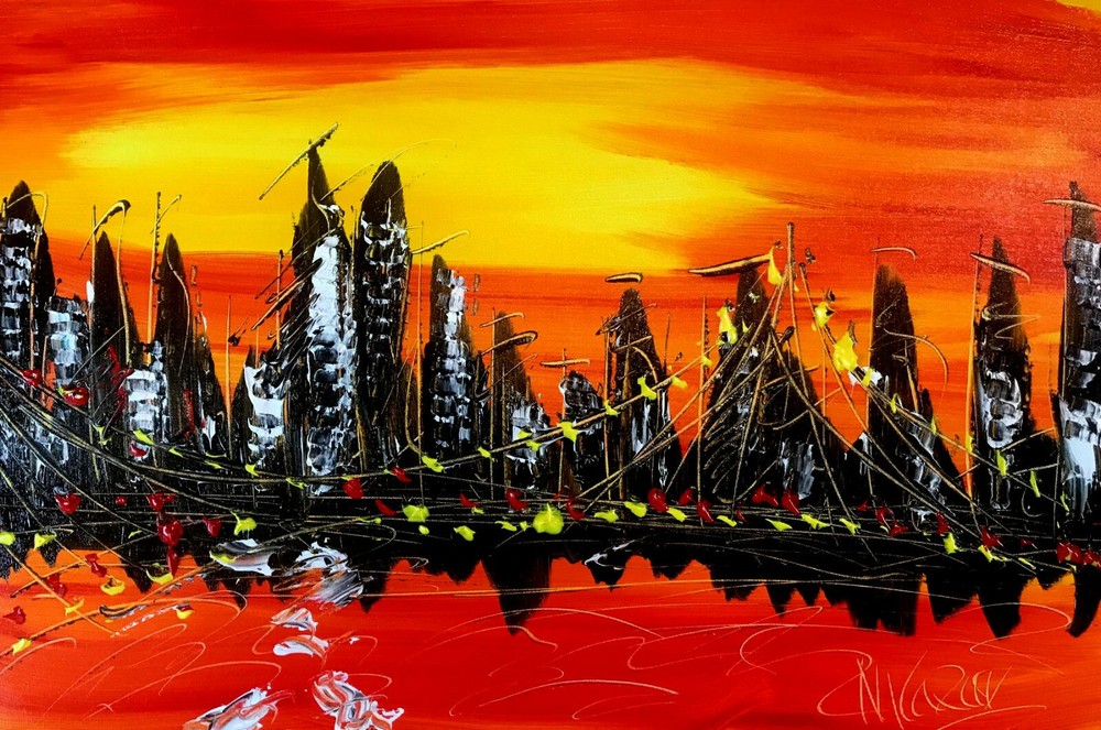 MANHATTAN SUN  by Mark Kazav pop art Abstract Modern CANVAS Original  PSDV