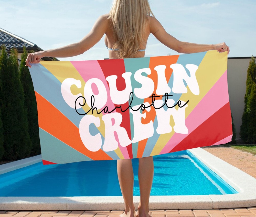 Custom Cousin Crew Beach Towel with Personalized Names for Vacation
