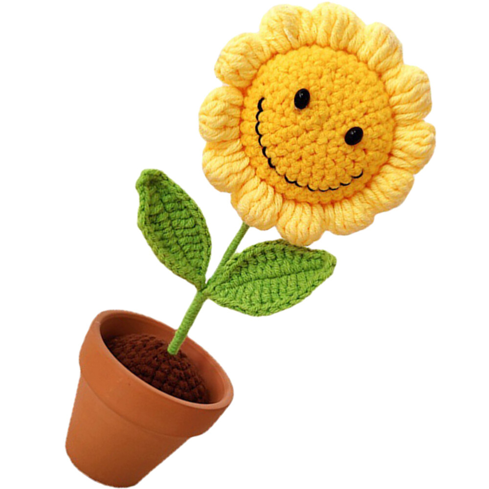Car Crochet Sunflower Knitting Flower Ornament Artificial Flower Ornament