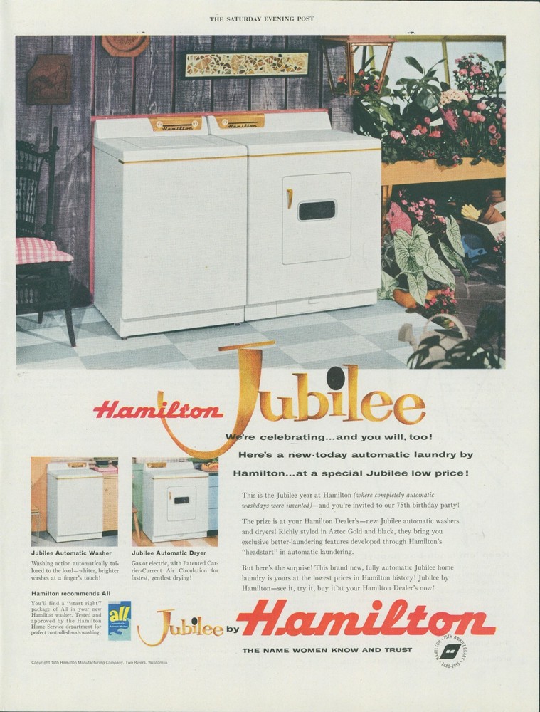 1955 Hamilton Jubilee Washer Dryer Vintage Print Ad Automatic Laundry All SP2