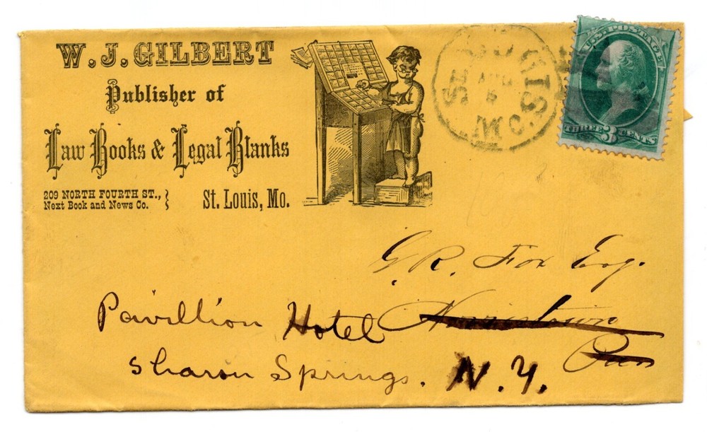 US 1870S ST. LOUIS MO. ADVERTISING COVER OF TYPESETTER AT PUBLISHER W.J. GILBERT
