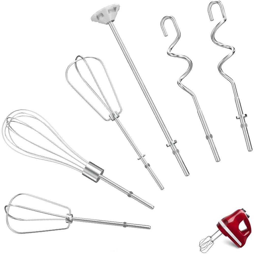 6Pcs Hand Mixer Stainless Attachments Beater Dough Hooks and Whisk Blending Rod