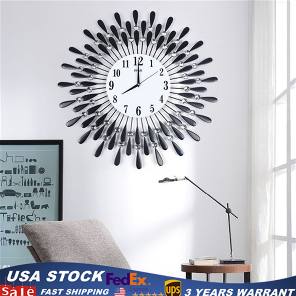 Luxury Large Wall Clock 3D Metal Living Room Feather Wall Watch Home Decor New