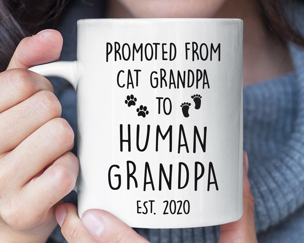 Promoted From Cat Grandpa To Human Grandpa Funny Mug Grandparent Pregnancy