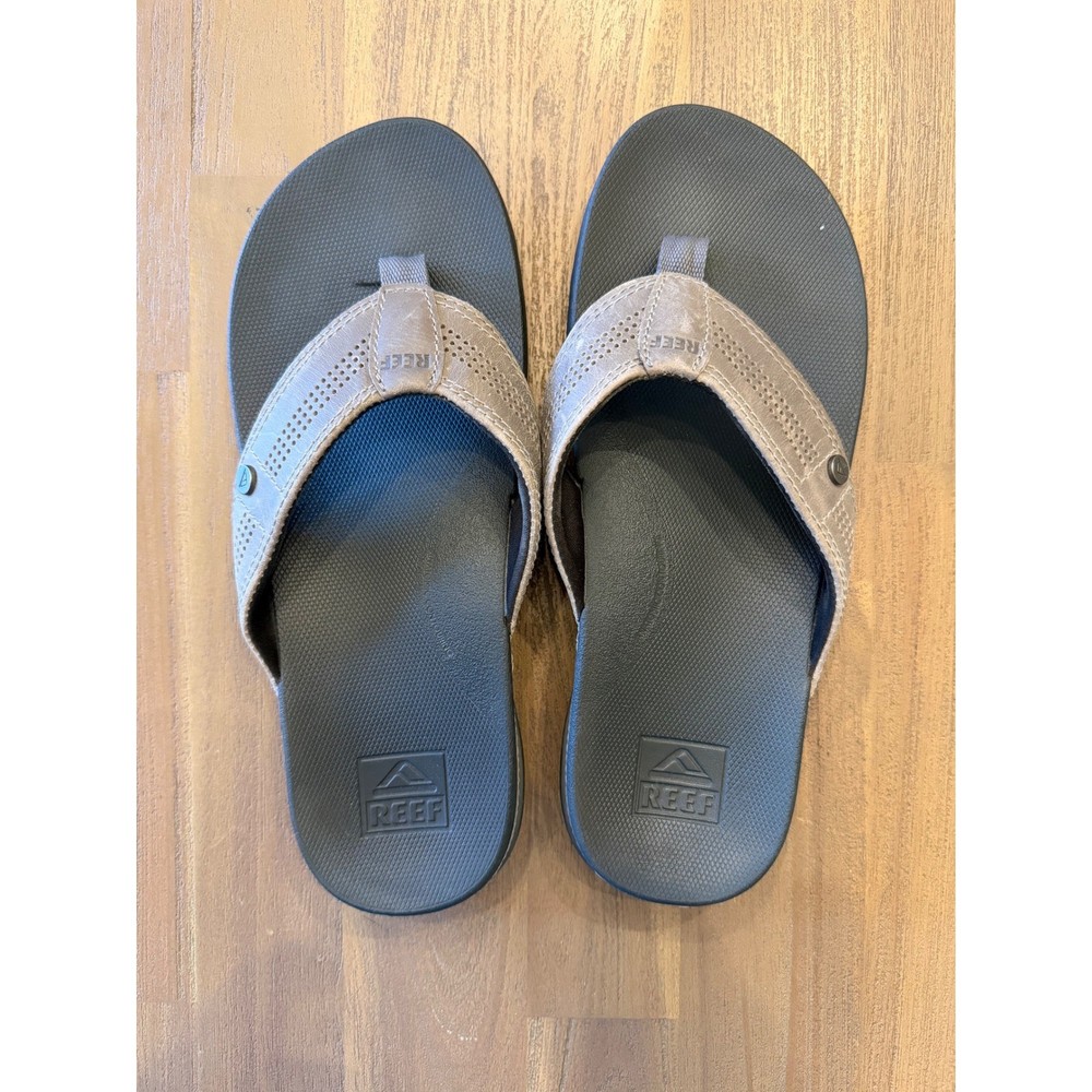 Reef Men's Cushion Lux Flip Flops Sandals Thong Brown Leather Size 9