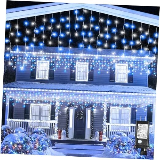 33FT 400 LED Blue and White Icicle Christmas Lights for Outdoor Use