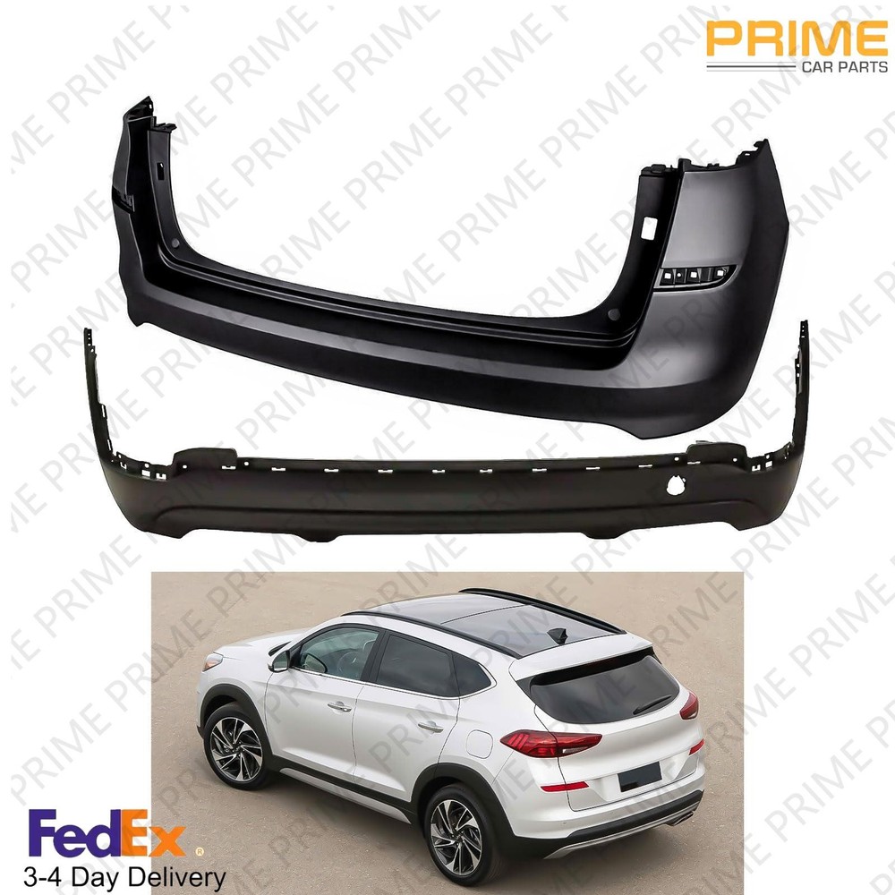 Bumper Cover For Hyundai Tucson 2019-2021 W/O Sensor 2PCS Rear Lower Upper