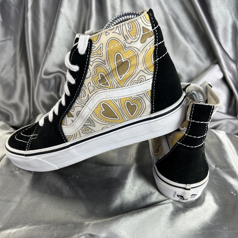 VANS SK8-HI Tapered Trippy Hearts Shoes Womens 8 Men 6.5 Beige/Black Suede/White
