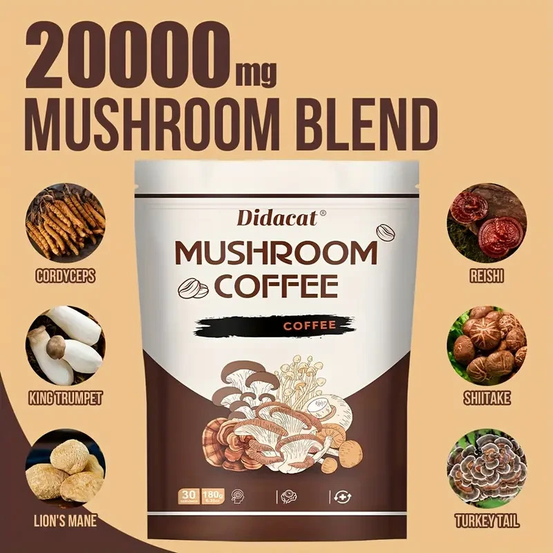 Mushroom Coffee Powder with Cordyceps and Ganoderma for Energy and Focus