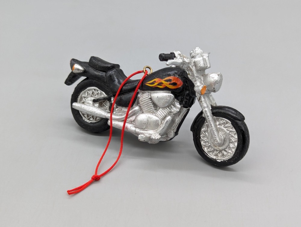 Vintage Motorcycle Resin Christmas Tree Ornament Hand Painted Holiday Decor