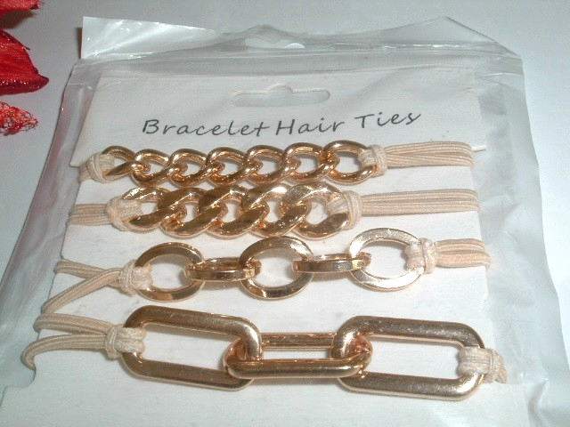 4 BRACELET HAIR TIES 2 IN 1 GOLDEN LINKS NWT