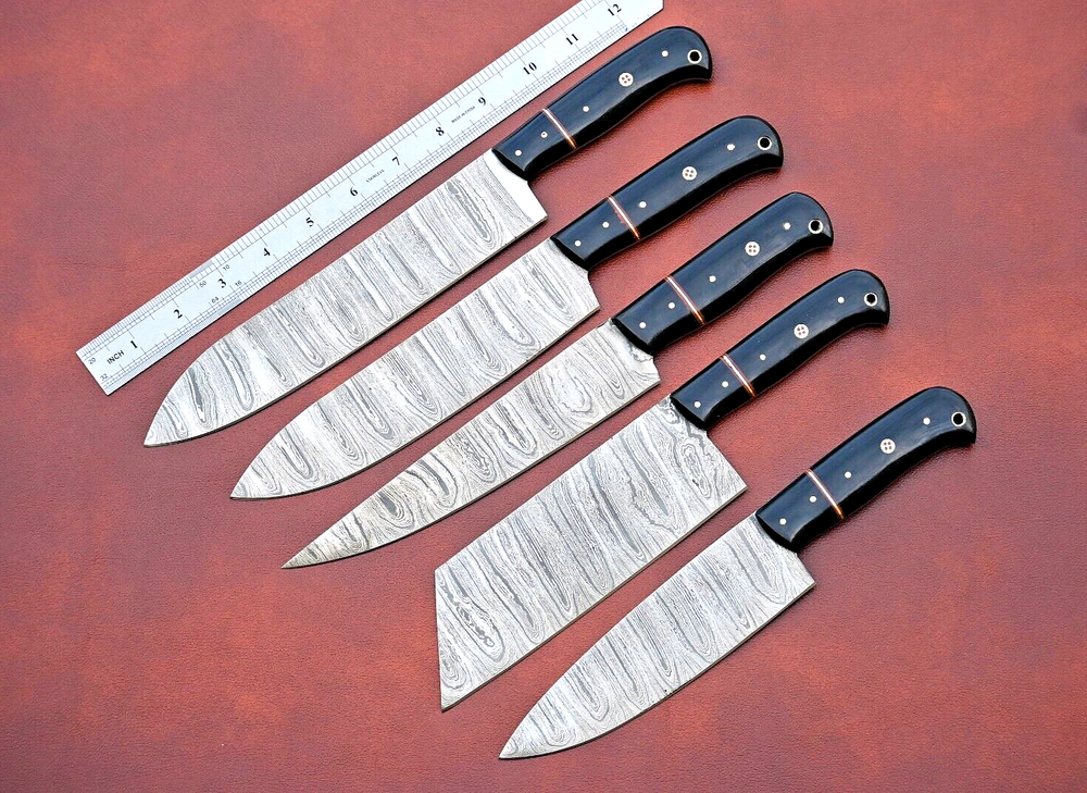Custom Made FORGED DAMASCUS STEEL CHEF KNIFE SET Kitchen Cutlery Knives 2537