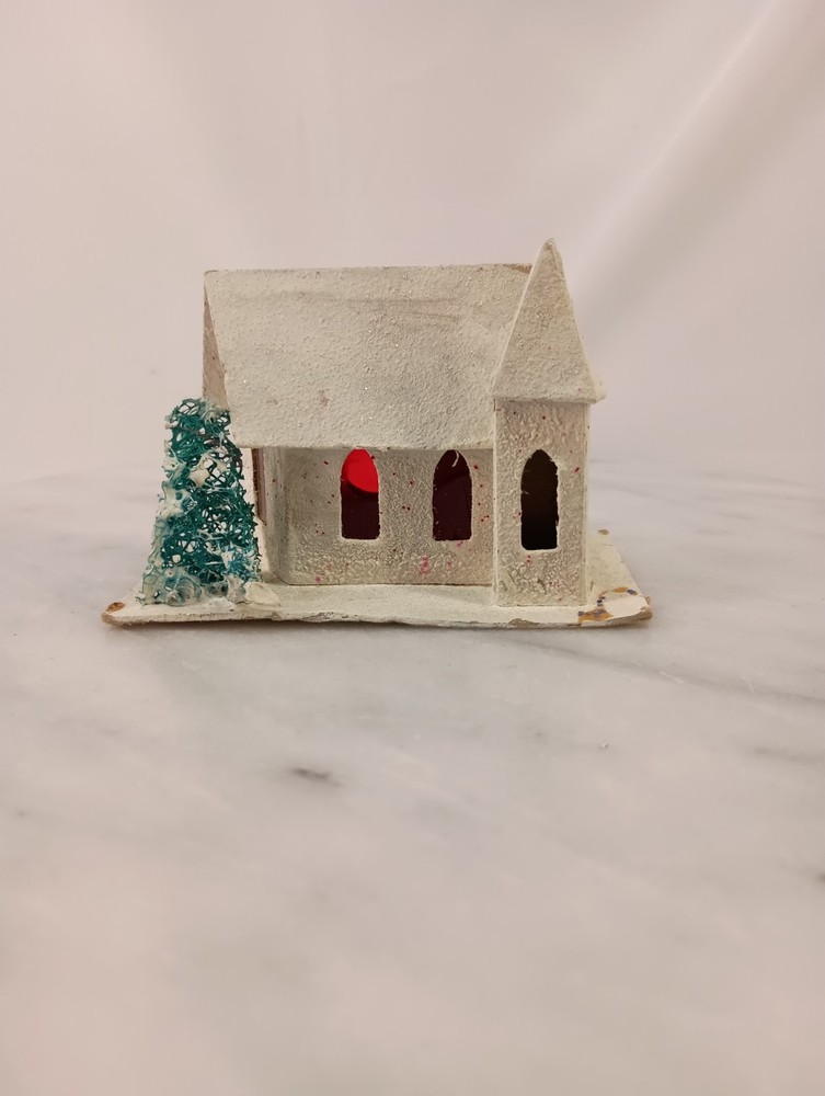 Vintage Putz Mica Coconut Church House 1930s