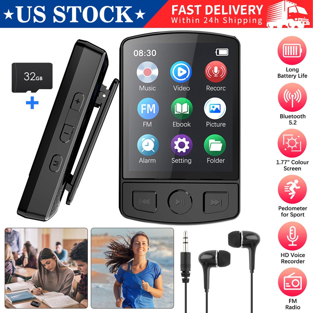 Bluetooth Sport Lossless Music MP4 MP3 Player FM Radio Recorder W/ 32GB Card US