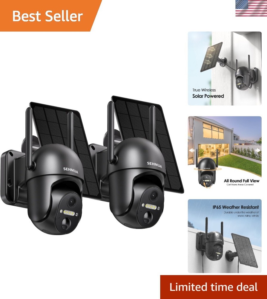 2K Solar Wireless Outdoor Security Camera 2 Pack with 36-Day Battery
