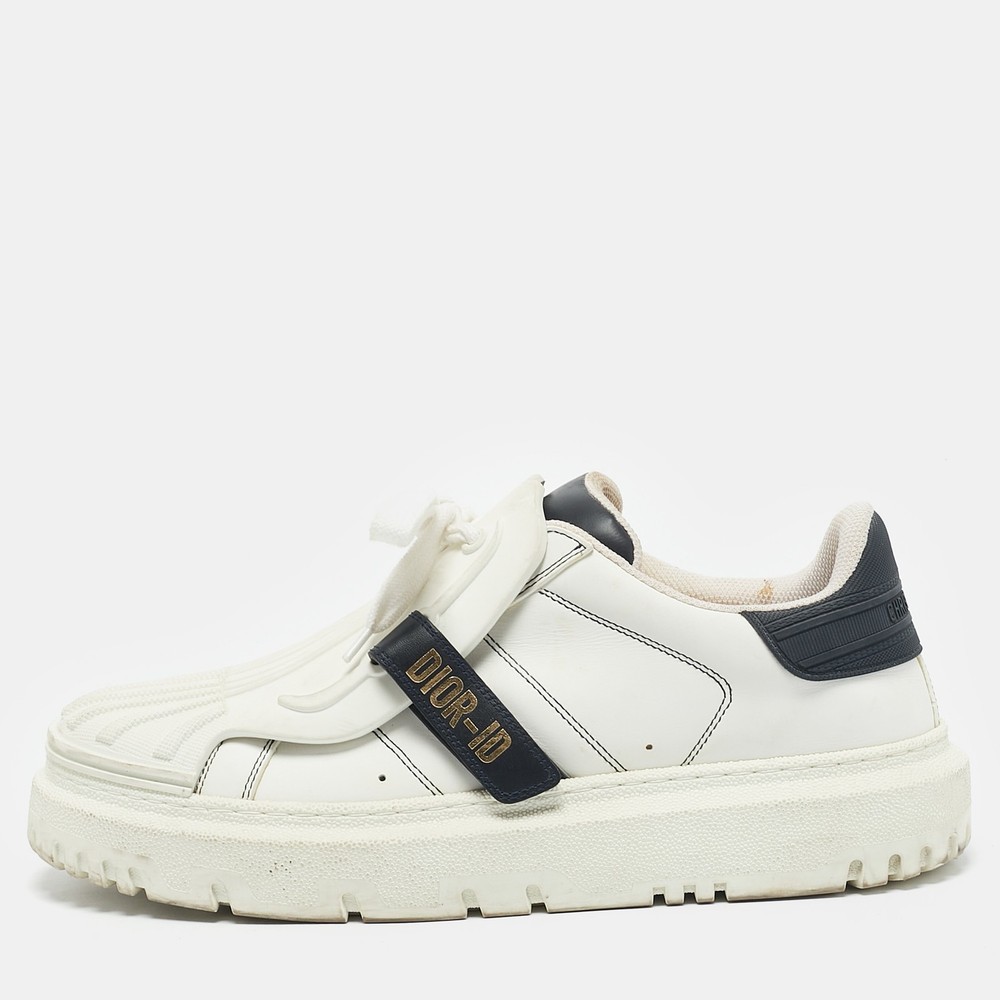 Dior ID White Navy Blue Leather Rubber Lace Up Sneakers Size 40