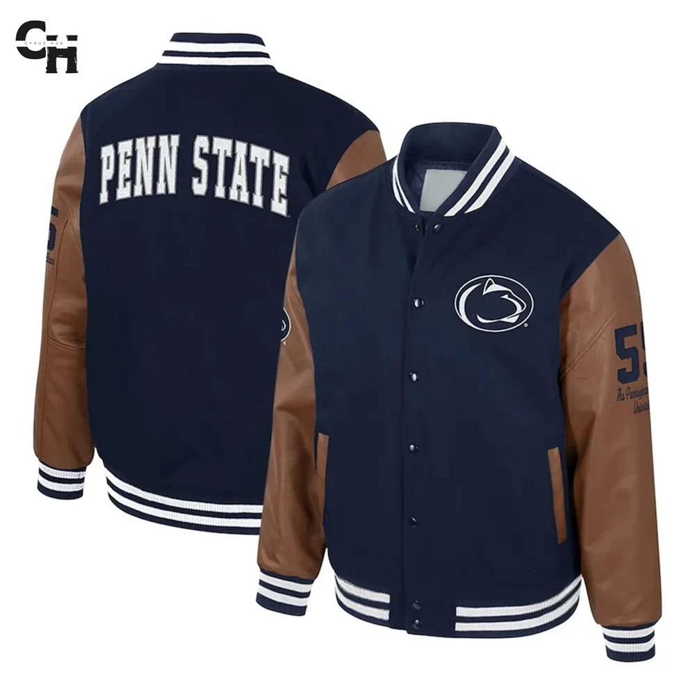 Letterman Penn State Nittany Lions Navy and Brown Varsity Jacket