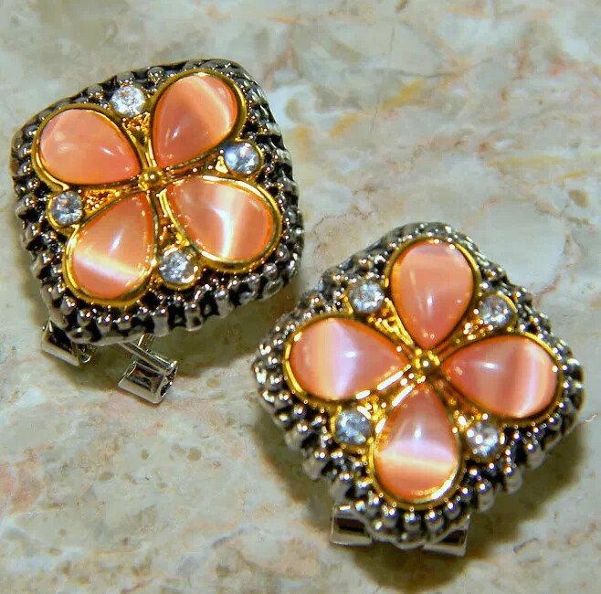 Gold-Plated Beauty Flower Crystal Fashion Earrings 7/8 Inch