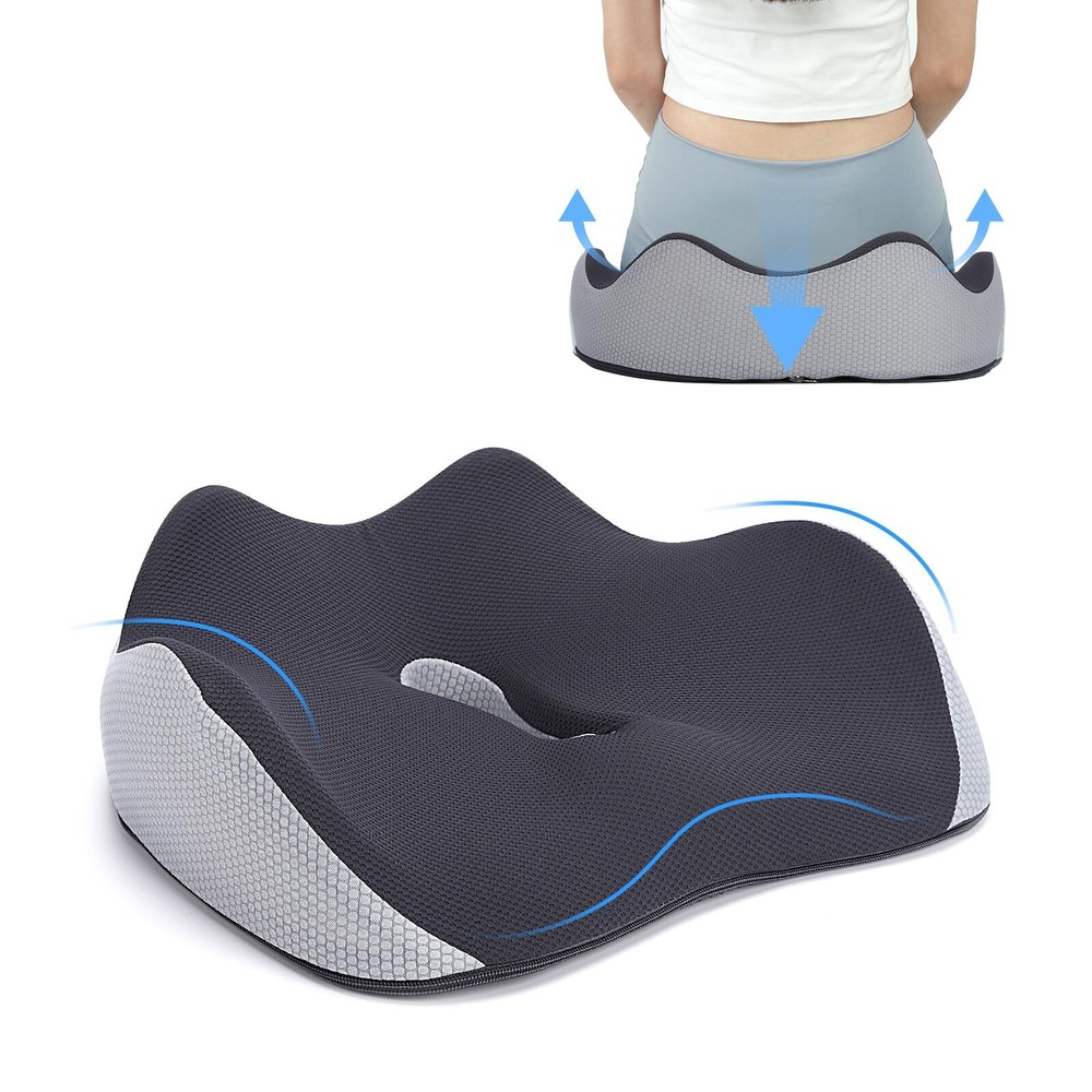 Memory Foam Seat Cushion with Center Hole Hip Pain Relief Pillow for Long Per...