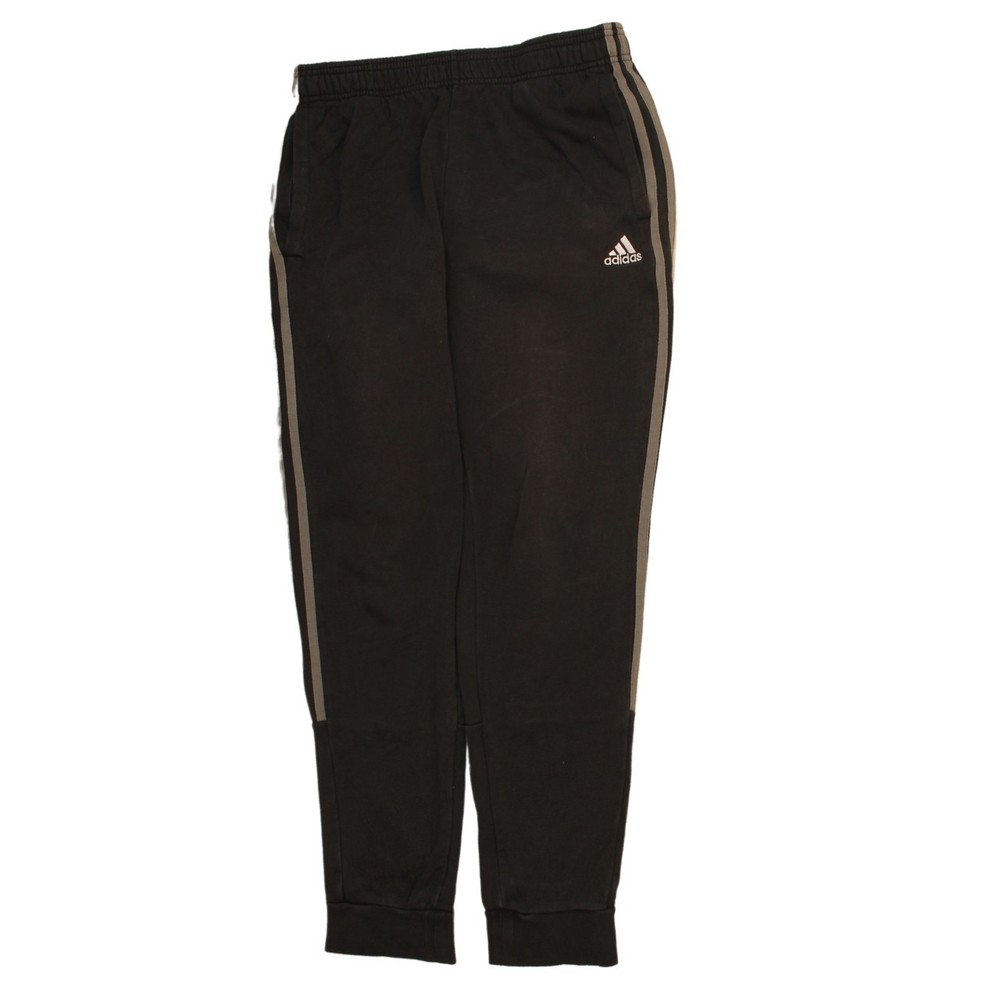 Adidas Mens Joggers Black Fleece Drawstring Elastic Waist Tapered Stripe XL