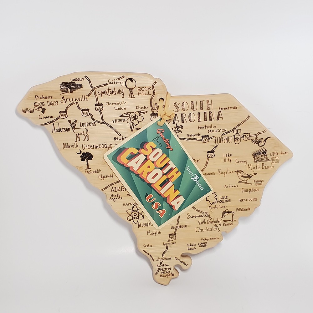 Totally Bamboo Laser Etched State of South Carolina Map Cutting Board NEW