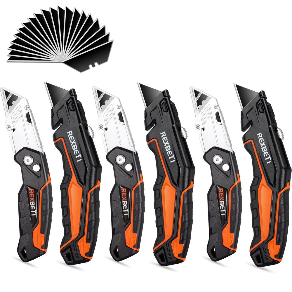6 Pack Heavy Duty SK5 Retractable Folding Utility Knife for Cartons Boxes Cutting