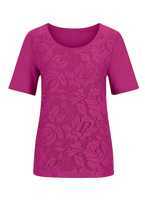 Fuchsia Floral Double Layer Short Sleeve Top UK Size 10 New-image