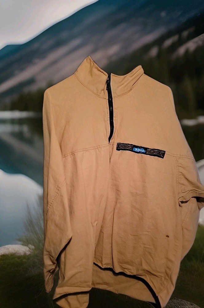 Vintage KAVU HZ Throwshirt Pullover Jacket Khaki Cotton Canvas 1/2 Zip Size XL