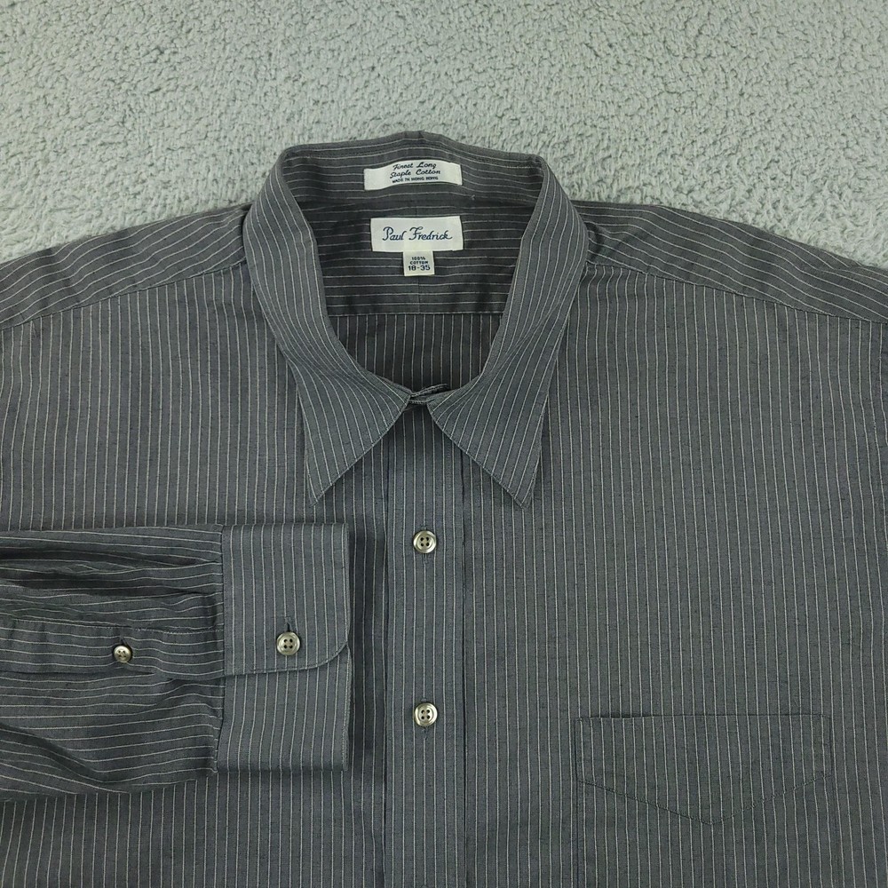 Paul Fredrick Shirt Mens 18-35 Gray Pinstripe Long Sleeve 100% Cotton Dress