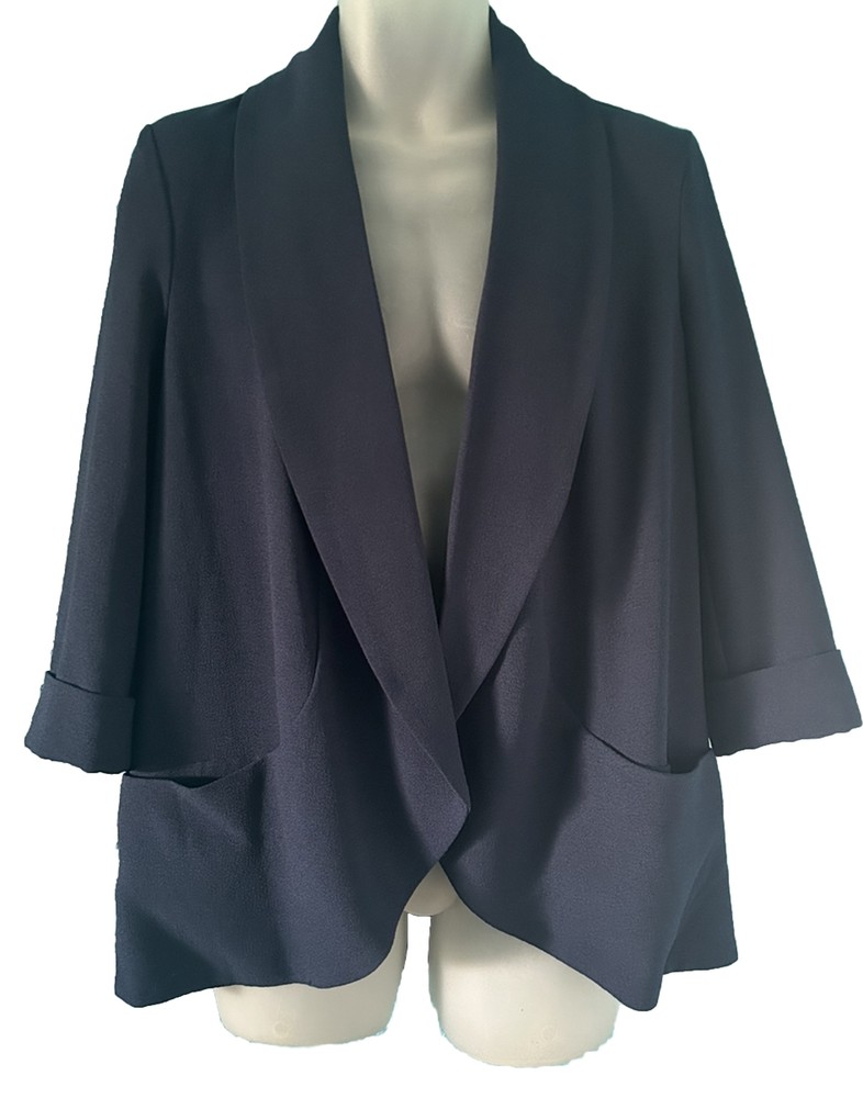 Time and Tru Womens Medium Blue Stretch Drape Blazer Open Front Size 8-10