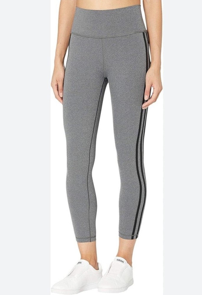 Adidas Aeroready 3 Stripes 7/8 High Rise  Small Grey Womens Tights GL4043 New