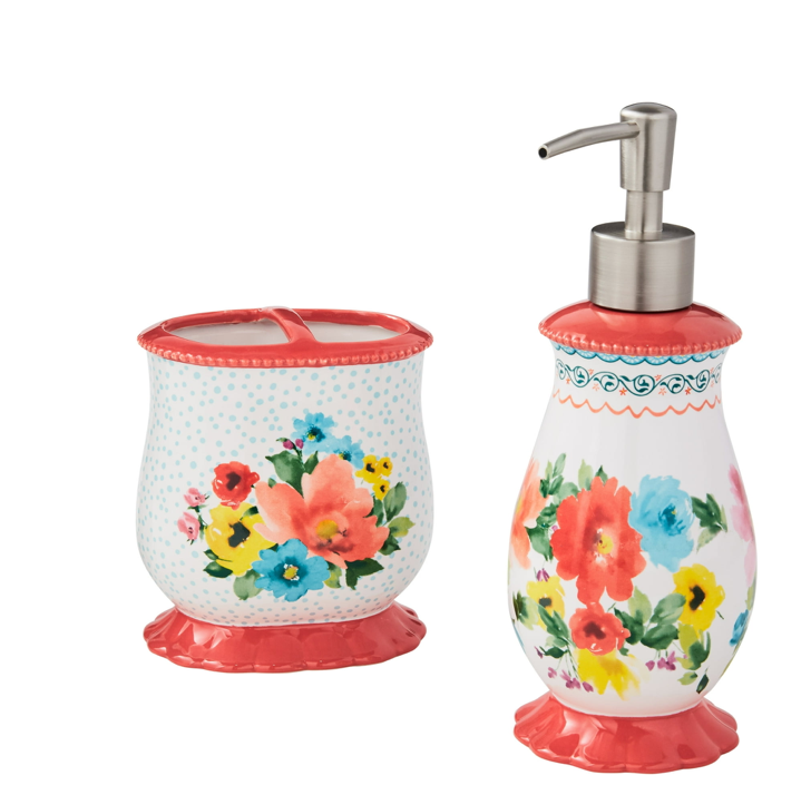Pioneer Woman Breezy Blossom ✨ Multi-Color 2-Piece Ceramic Bath Accessories Set