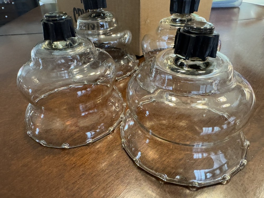 Set 4 Etched Clear Glass Crystal Peg Votive Cup Candle Holder Sconce w orig Box