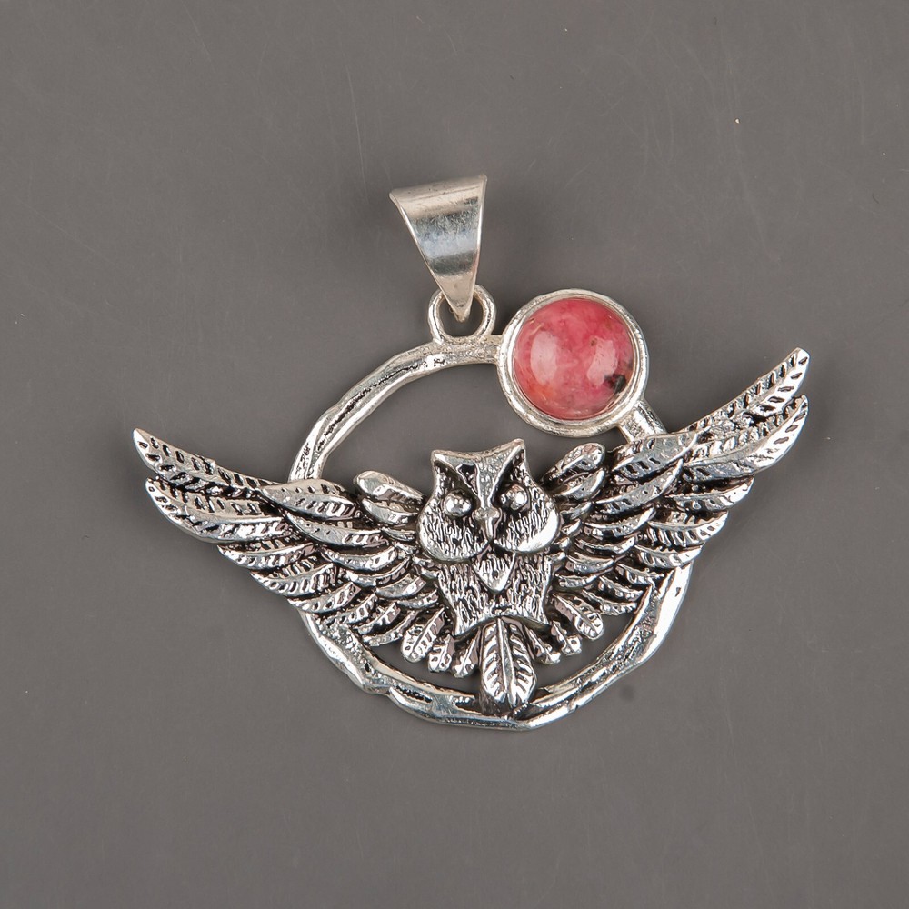 Birthday Gift For Her Natural Black Rhodonite Gemstone Pendant Boho 925 Silver