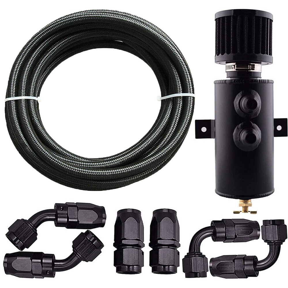 Oil Catch Can Reservoir Tank 10AN 2 Port Dual Breather Filter Baffled+ 10FT Hose