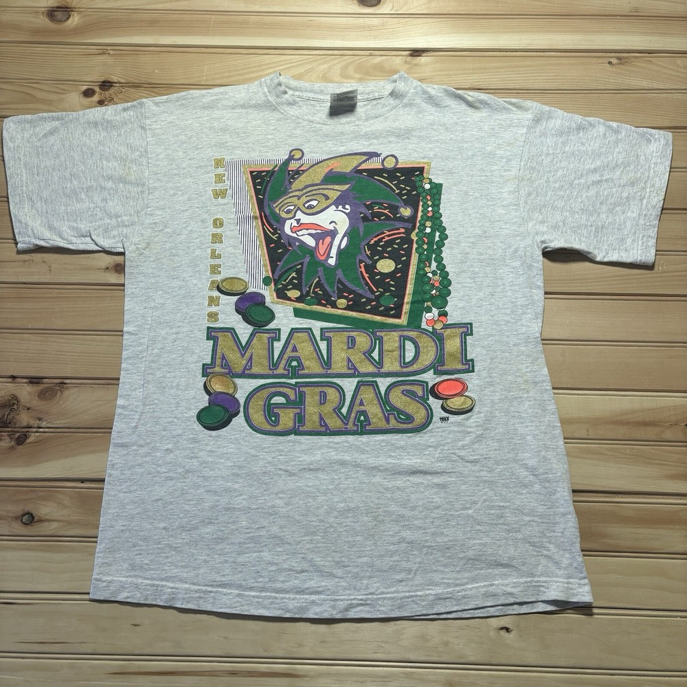 Vintage 90s Mardi Gras New Orleans Jazz Festival Mask Jester Shirt Size XL