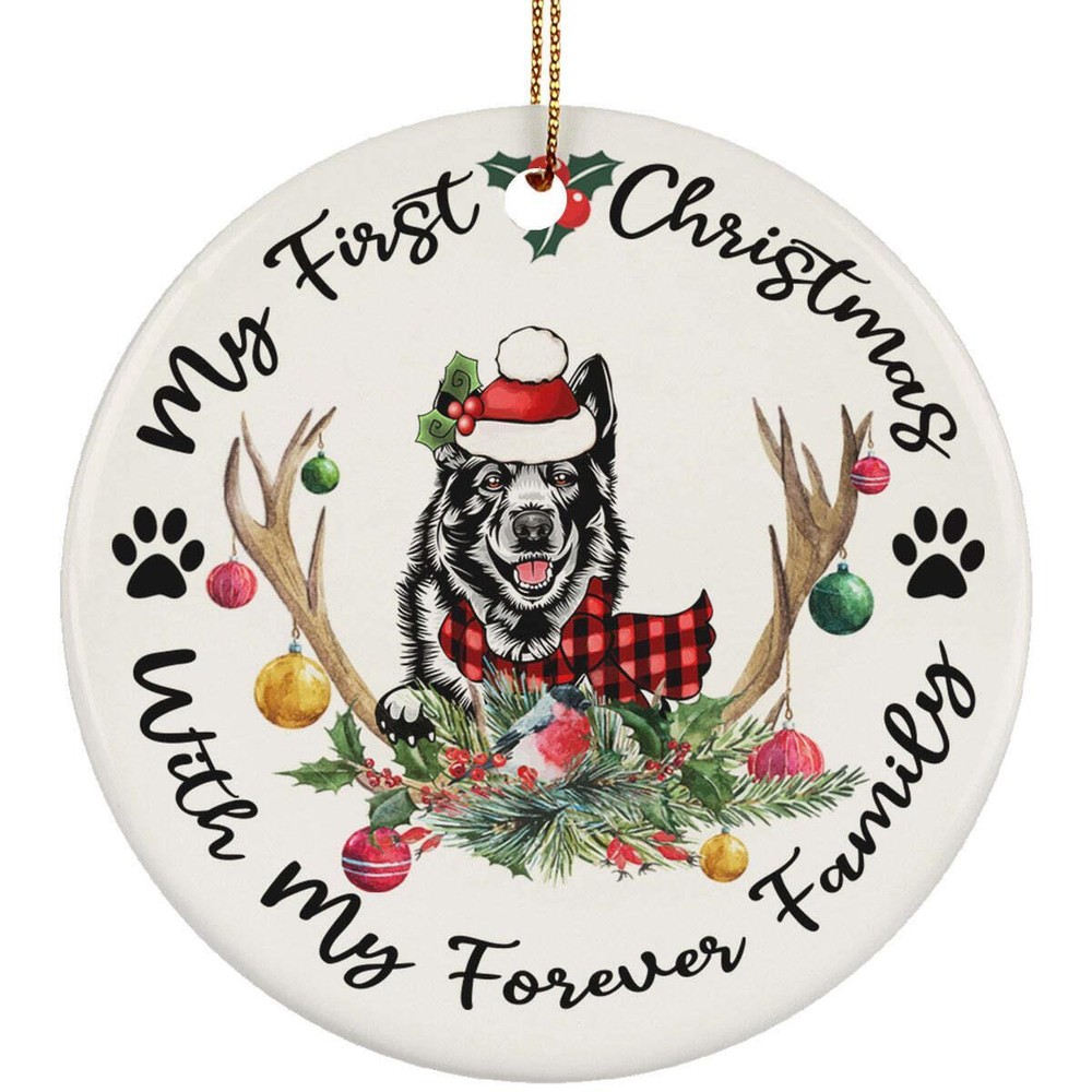 My First Christmas Norwegian Elkhound Dog With Deer Anlters Ornament Gift Decor