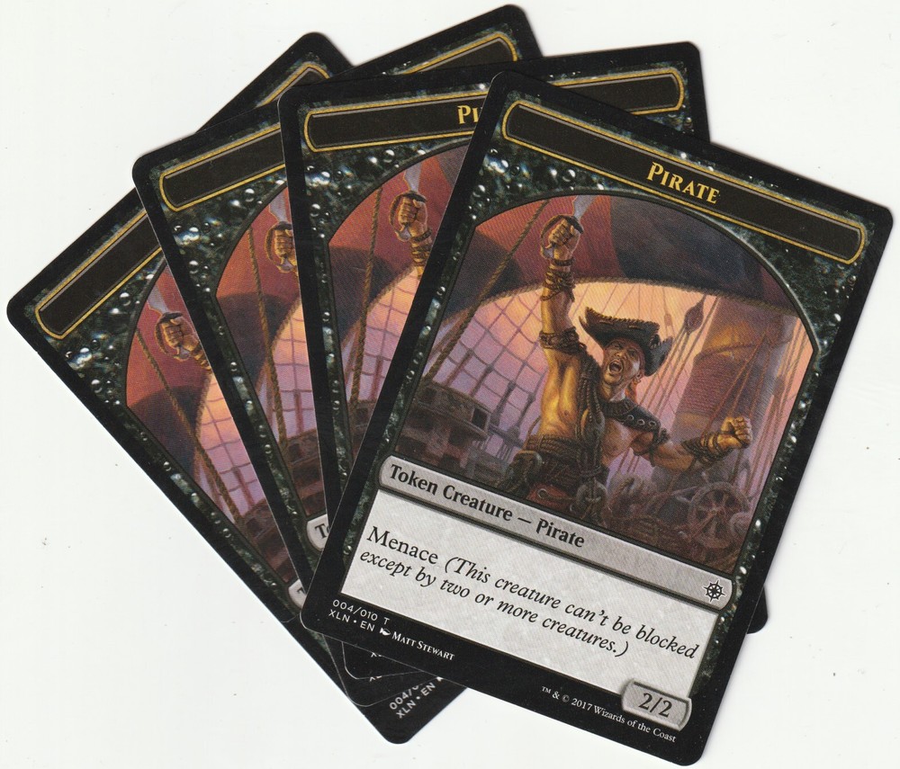 ✪ 4 MAGIC The Gathering PIRATE Black Creature Tokens MTG PLAYSET XLN/EN 2017