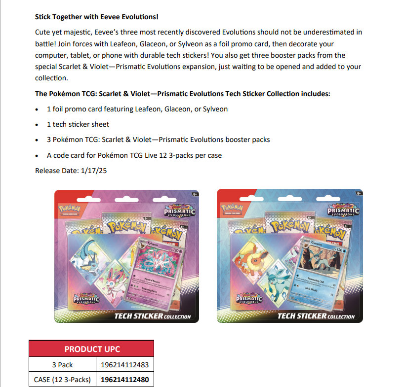 Pokemon Prismatic Evolutions Tech Sticker Collection CASE(12) -  PRESALE